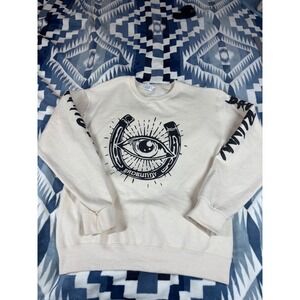 Jerzees Bad Bunny Horseshoe Eye Graphic Crewneck Sweatshirt Cream Mens Small